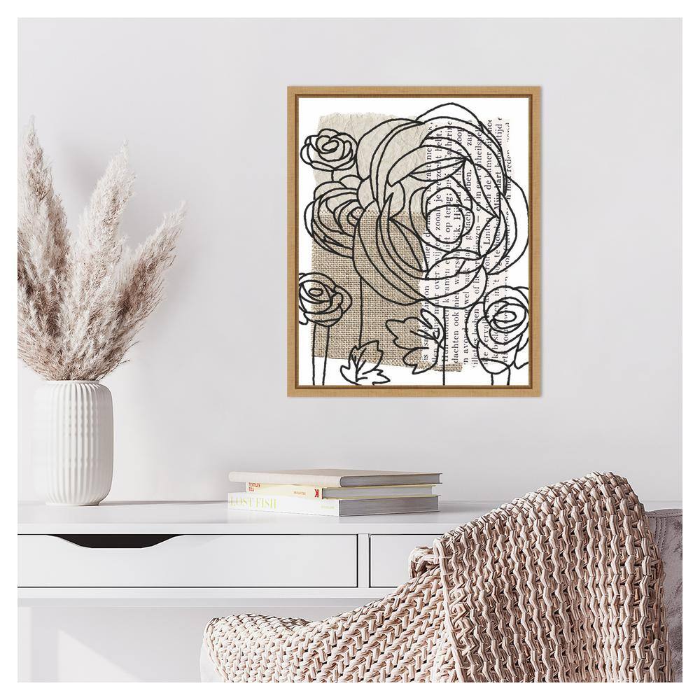 Drawn Flowers II Abstract Canvas Art with Maple Frame