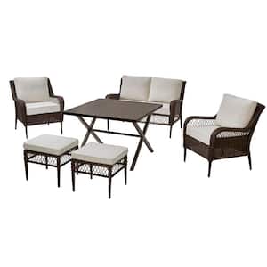 Bayview 6-Piece Wicker Patio Conversation Set with CushionGuard Beige Cushions