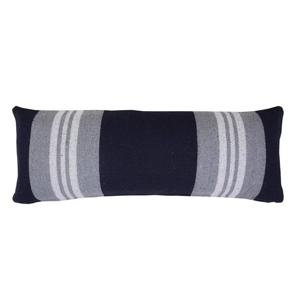 Blue and Gray Striped Cotton Lumbar Throw Pillow
