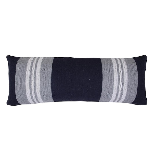 LR Home Classic Navy Blue / Gray / White 14 in. x 36 in. Coastal Club Double Striped Throw Pillow