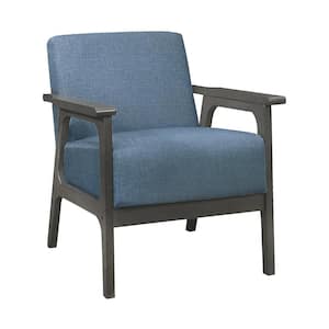 Ride Blue Textured Upholstery Solid Wood Antique Gray Finish Accent Chair