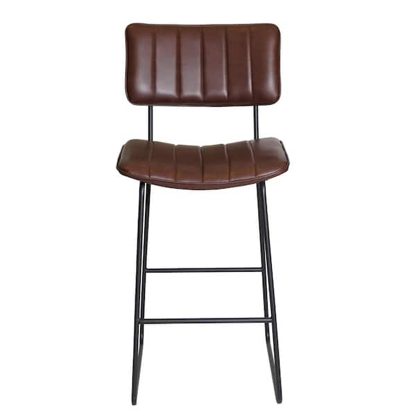 Steve Silver Tribeca 30 in. Steel Frame with Cordovan Brown Faux Leather Seat and Standard Curved and Tufted Back Bar Stool