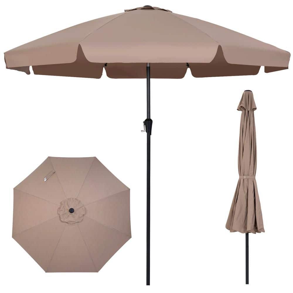 10 ft. Scalloped Patio Umbrella with Push Button Tilt, Crank, 8 Fiberglass Ribs in Tan price history on PriceWatchPro
