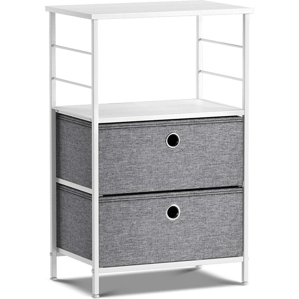Sorbus White 34" Steel Frame Nursery Nightstand with Fabric Drawers