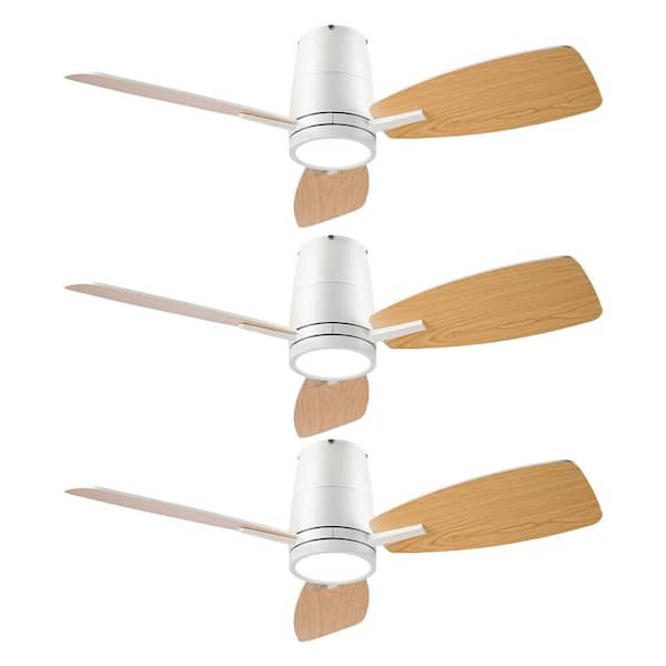 3-Pack 42 in. LED Indoor White Flush Mount Ceiling fan with Light and Remote Reversible DC Motor and Blades for Home