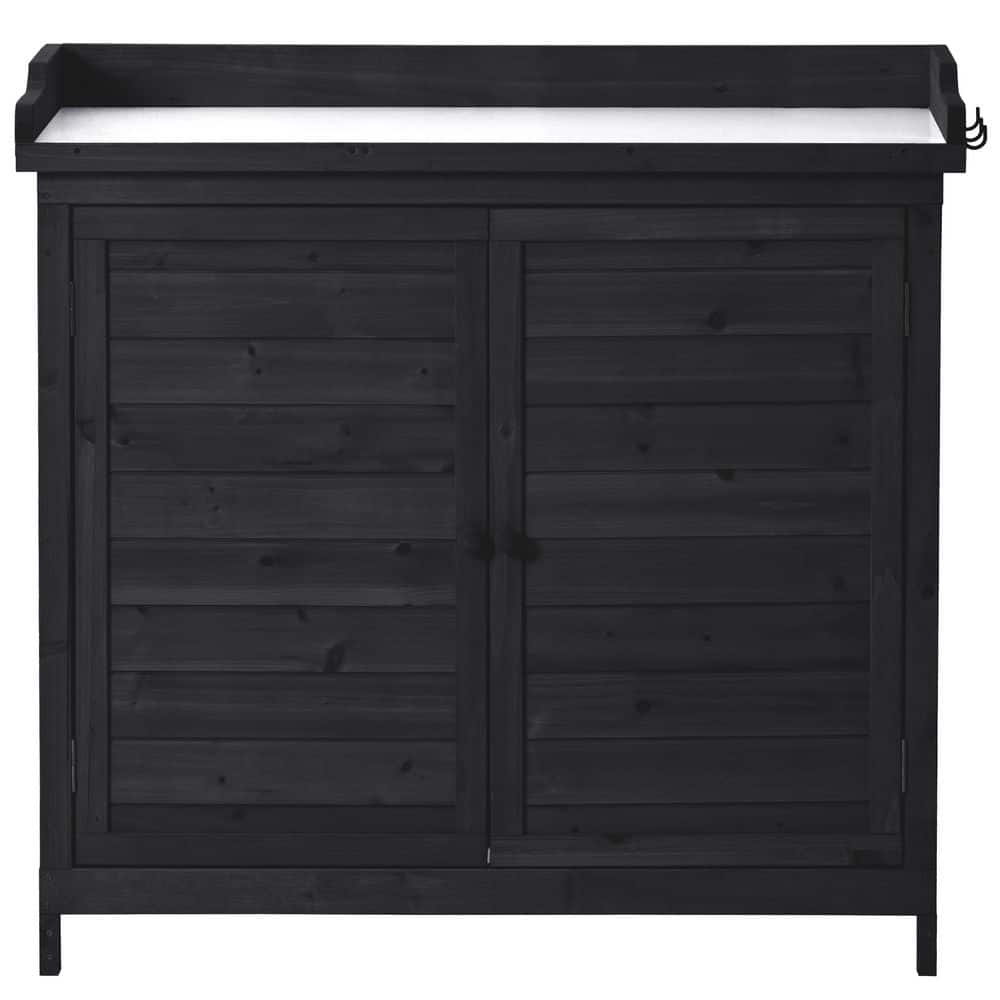 39 in. W x 38 in. H Black Wooden Potting Bench Table Workstation Storage Ca