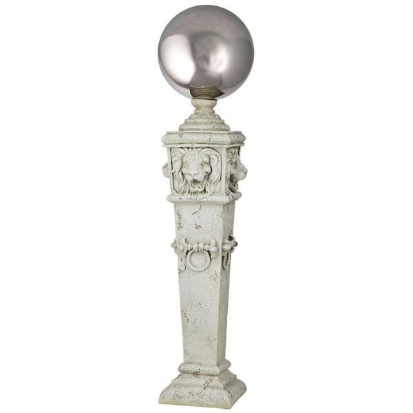Design Toscano 41 in. H. Lion Head Garden Pillar Statue Gazing Globe