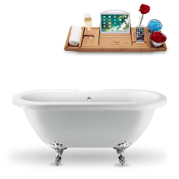 Streamline 66.9 in. Acrylic Clawfoot Non-Whirlpool Bathtub in Glossy White With Polished Chrome Clawfeet And Polished Chrome Drain
