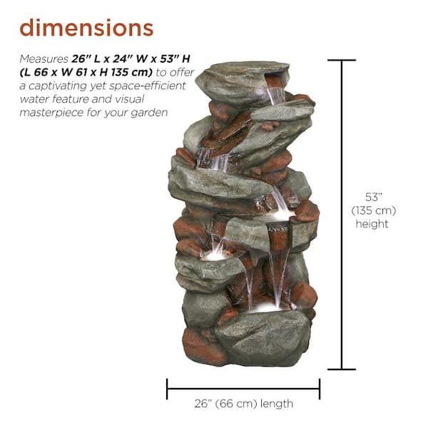 Alpine Corporation 53 in. Tall Cascading Stone Water Fountain with