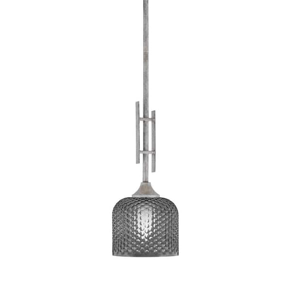 Unbranded Ontario 60-Watt, 1-Light Aged Silver Stem Hung Mini Pendant Light with Smoke Textured Glass Shade and No Bulb Included