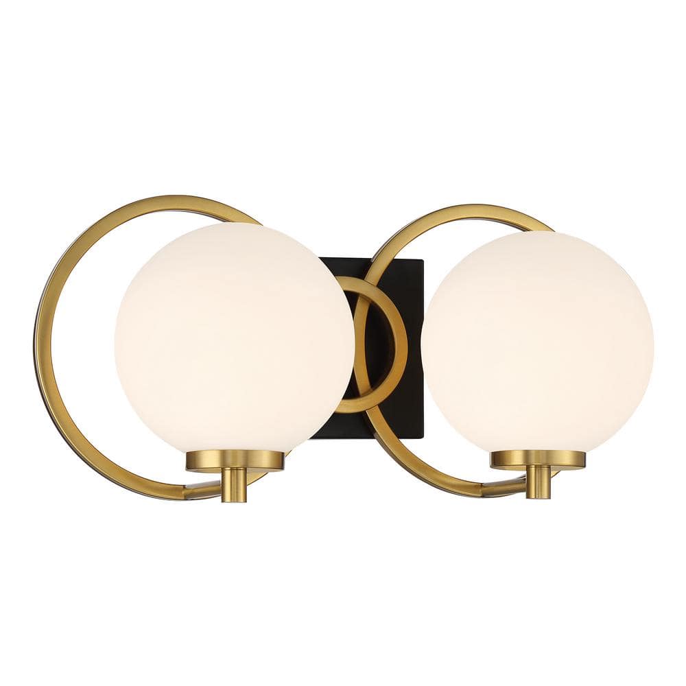 Matte Black and Warm Brass 2-Light Vanity with Frosted Glass Shades