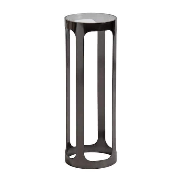 Kate and Laurel Dahl 8 in. Pewter Round Glass End Table
