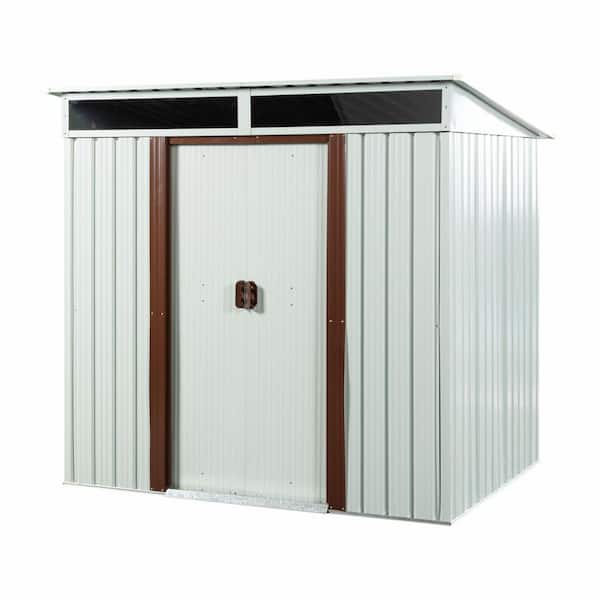 Outdoor Storage Shed 6 ft. W x 5 ft. D Metal Shed with Foundation and Sliding Door White/Coffee (30 sq. ft.)