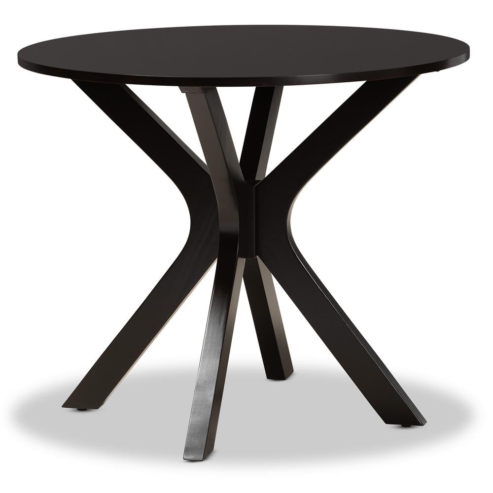 Kenji Espresso Brown Round Wood Dining Table with Sculptural Base