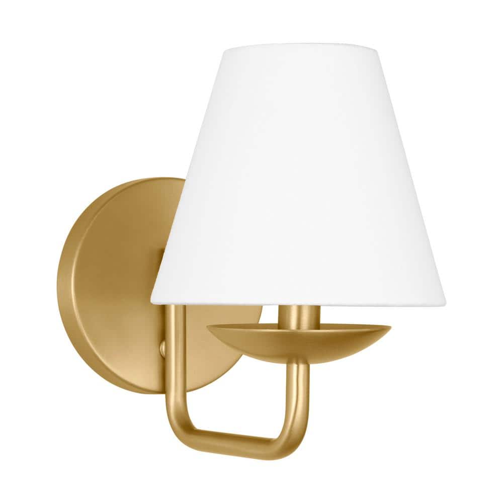 Satin Brass and White Linen Small Wall Sconce