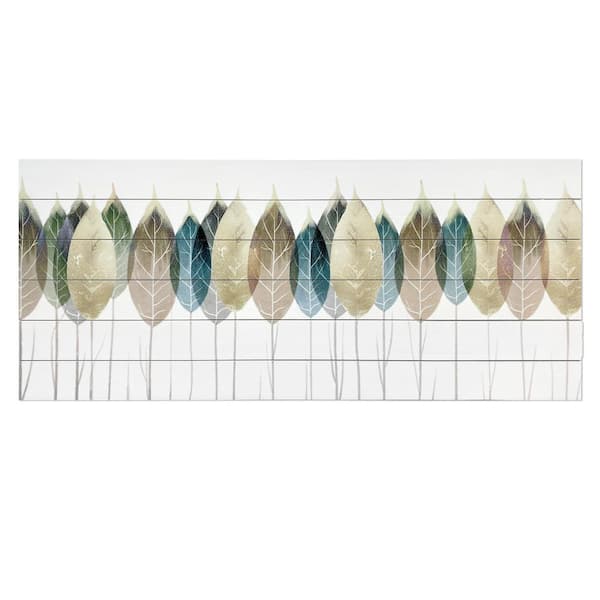Unbranded "Row of Leaves" By Gallery 57 Unframed Print On Planked Wood Botanical Wall Art Print 19 in. x 45 in.