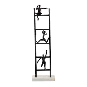 Tall Black Metal Ladder Climber Sculpture With Light Marble Rectangular Base, 8 in. x 26 in.