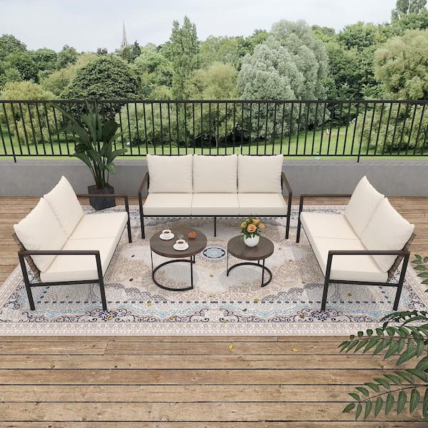 INMITOM 4-Piece Wicker Outdoor Patio Conversation Set with Beige Cushions and Coffee Table