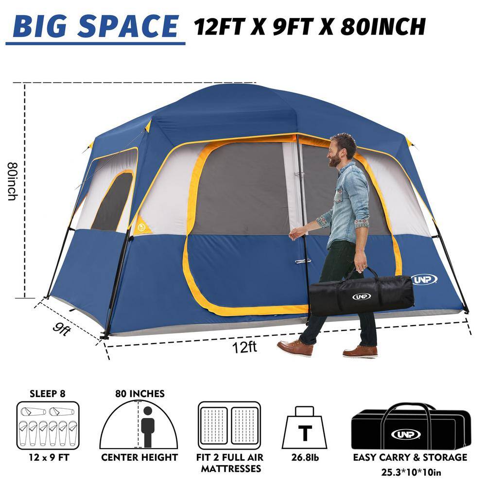 Deep Blue 8-Person Dome Camping Tent with 2 Doors
