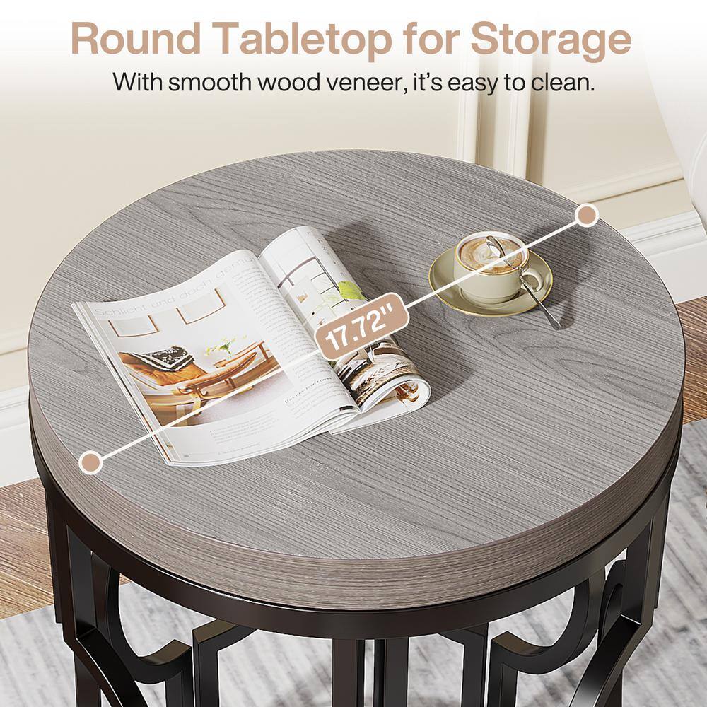 17.72 in. Rustic Brown Round Engineered Wood End Table, Side Table Nightstand with Metal Hollow Frame - thumbnail 6