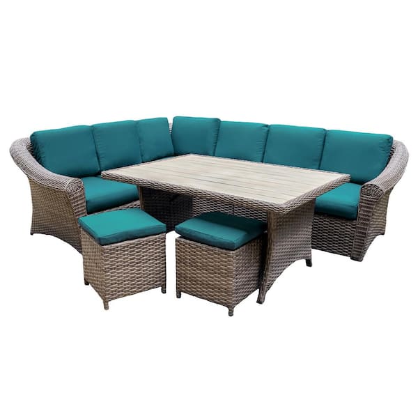 Leisure Made Walton 7-Piece Wicker Outdoor Sectional with Peacock Cushions