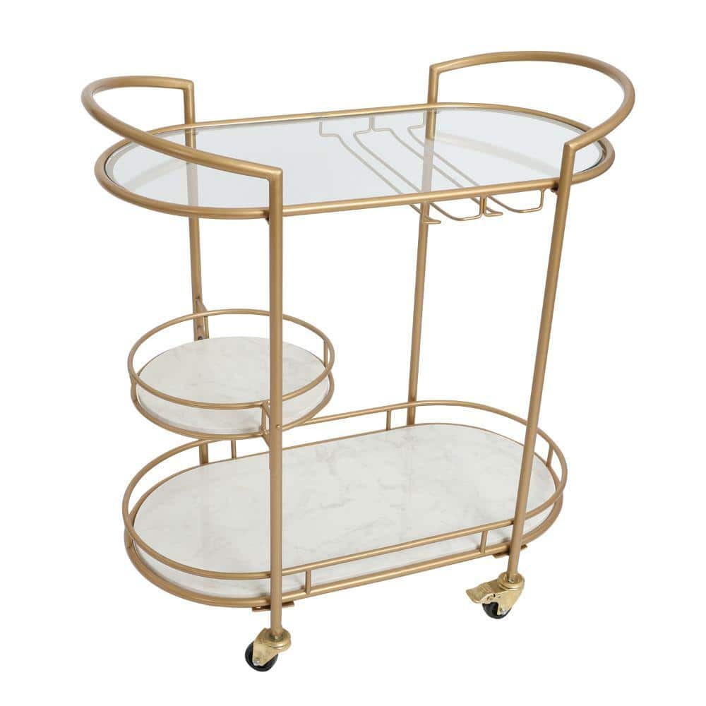 THE URBAN PORT Gold and White 3-Tier Rolling Cart with Tubular Metal ...