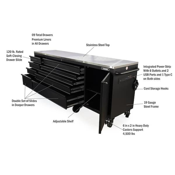 Husky 96 in. W x 24 in. D 9-Drawer Heavy-Duty Mobile Workbench