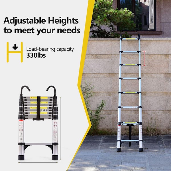 10.5 ft. Aluminum Extension Ladder with 360° Detachable and Rotatable Stabilizer Bar, 330 lb. Load Capacity