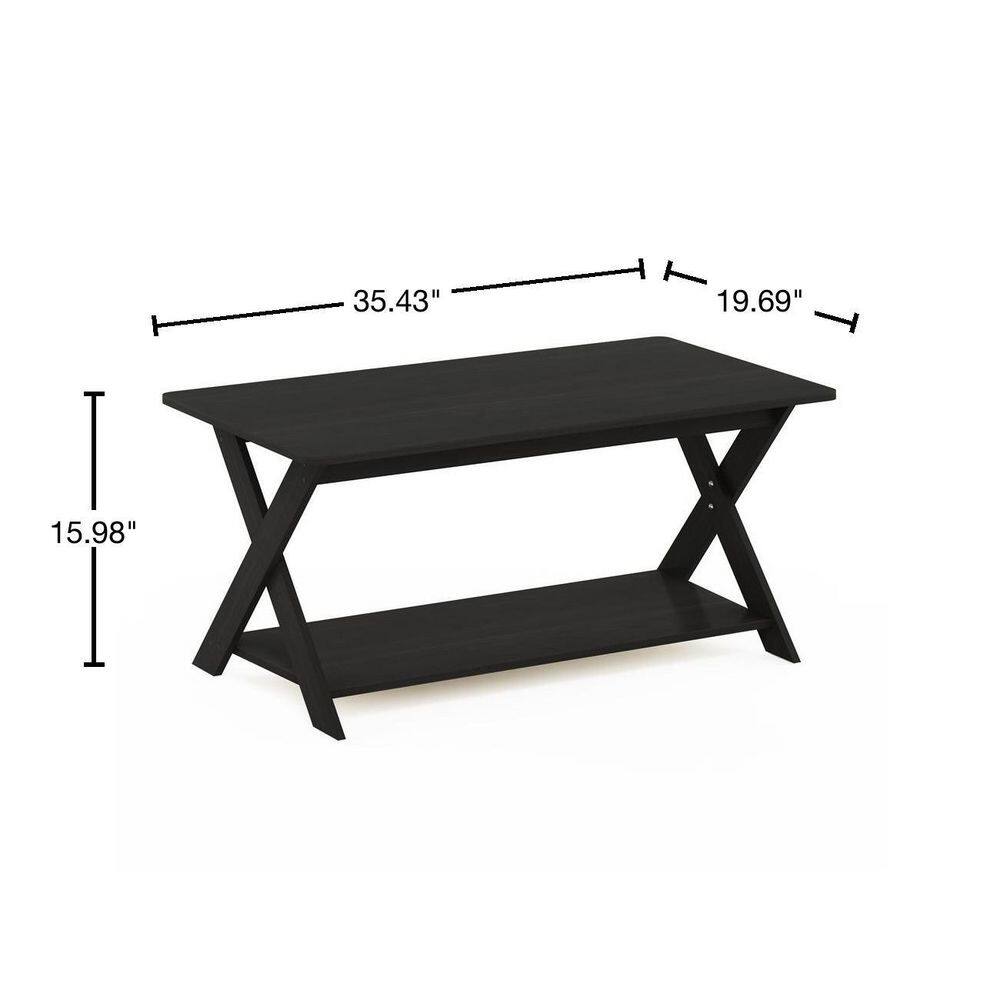 Espresso Rectangular Wood Coffee Table with Bottom Shelf