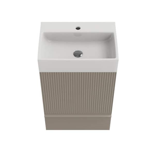BEANS 20 in. W Single Sink Freestanding Striped Cashmere Grey Bath Vanity with White Ceramic Top for Modern Bathroom