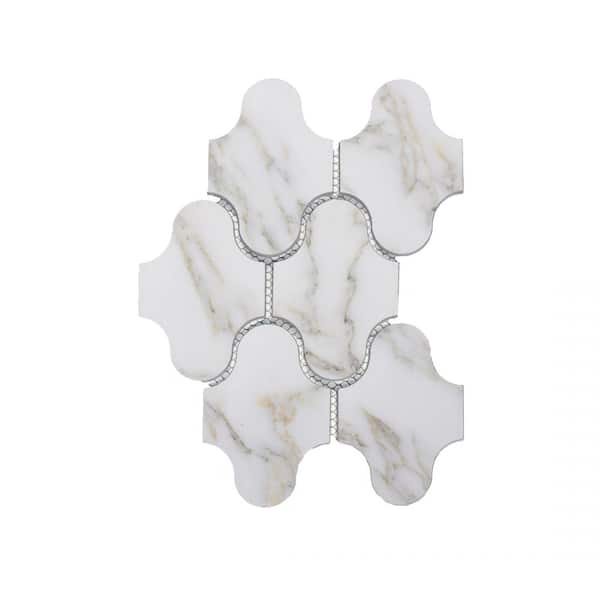 Nature Calacatta Gold Swag Waterjet Mosaic 9 in. x 12 in. Marble Look Glass Wall Tile (3.12 sq.ft./Case)