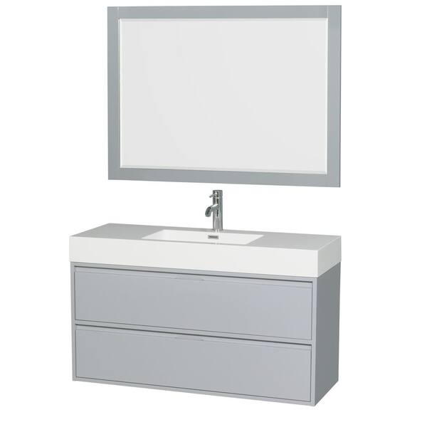 Wyndham Collection Daniella 47.3 in. W x 18 in. D Vanity in Dove Gray with Acrylic Vanity Top in White with White Basin and 46 in. Mirror