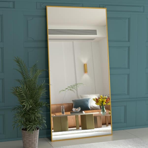 Seafuloy Stylish 28 in. W x 71 in. H Oversized Mirror Floor Mirror Rectangular Metal Frames for Bedroom Dressing Room in Gold