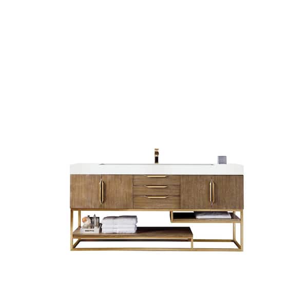 James Martin Vanities Columbia 72.5 in. W x 19 in. D x 36 in. H Double Bath Vanity in Latte Oak with Mineral Composite Top in Glossy White