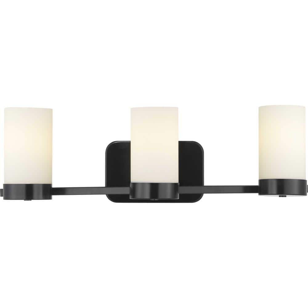 Matte Black 3-Light Bath Vanity with Etched White Glass Shades