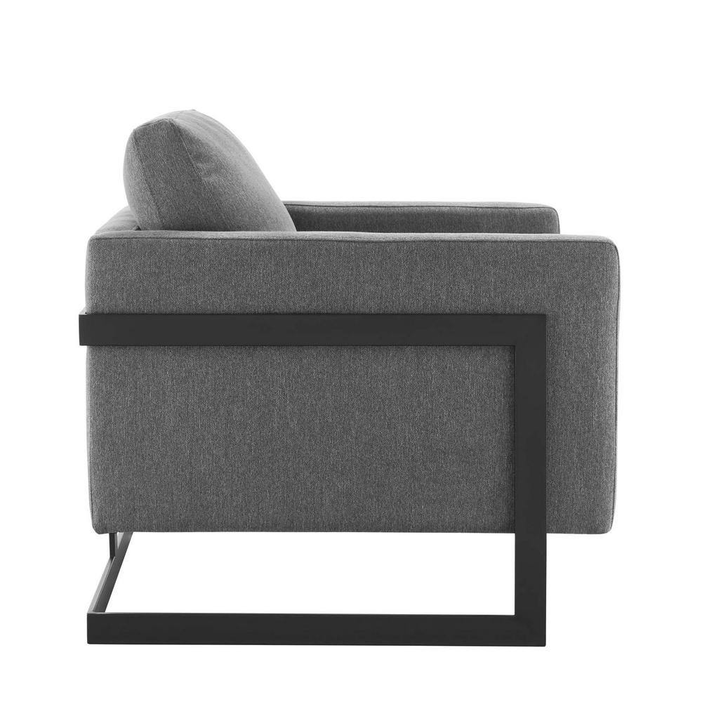 Deco Glam Matte Black Metal Accent Chair with Charcoal Upholstery
