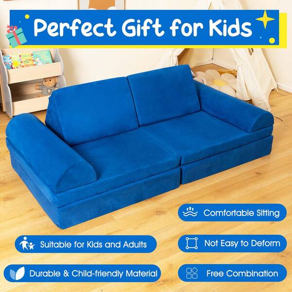 Costway 66 in. Rolled Arm 8-piece Suede Sponge Modular Kids