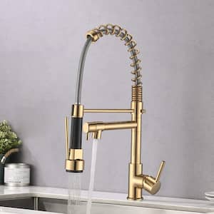 Modern Single-Handle Commercial Pull Down Sprayer Kitchen Faucet in Polished Golden