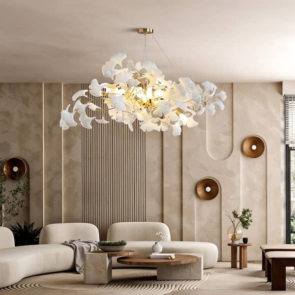 YUYI 10 Light Gold Chandelier, Luxury Ginkgo Branch Chandelier for