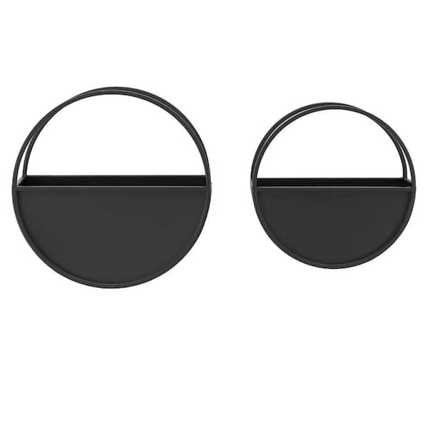 Round Black Iron Wall Mounted Planters (Set of 2)