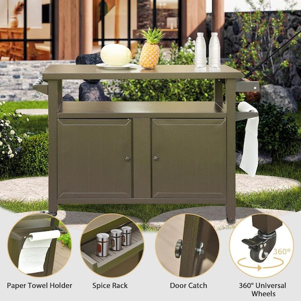 51 in. Brown Metal Outdoor Grill Cart Pizza Oven Stand with Shelf