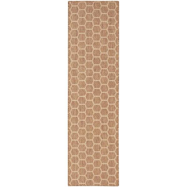 Nourison Reversible Indoor Outdoor Natural 2 ft. x 6 ft. Honeycomb Contemporary Runner Area Rug