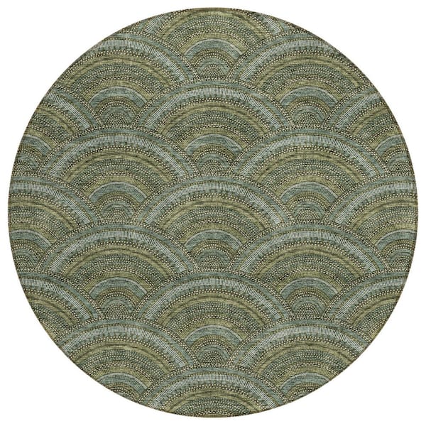 Chantille Machine Washable Indoor/Outdoor Abstract ACN984 Olive 8 ft. x 8 ft. Area Rug