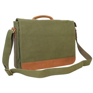 16.5 in. Casual Canvas Laptop Messenger Bag with 14.5 in. Laptop Compartment. Green