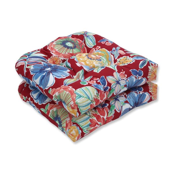 Pillow Perfect Floral 19 x 19 Outdoor Dining Chair Cushion in Red/Blue/Green (Set of 2)
