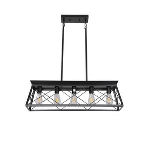 5-Light Black Rustic Chandelier Modern Hanging Rectangle Pendant Light Fixtures for Dining Room Kitchen Bar Foyer