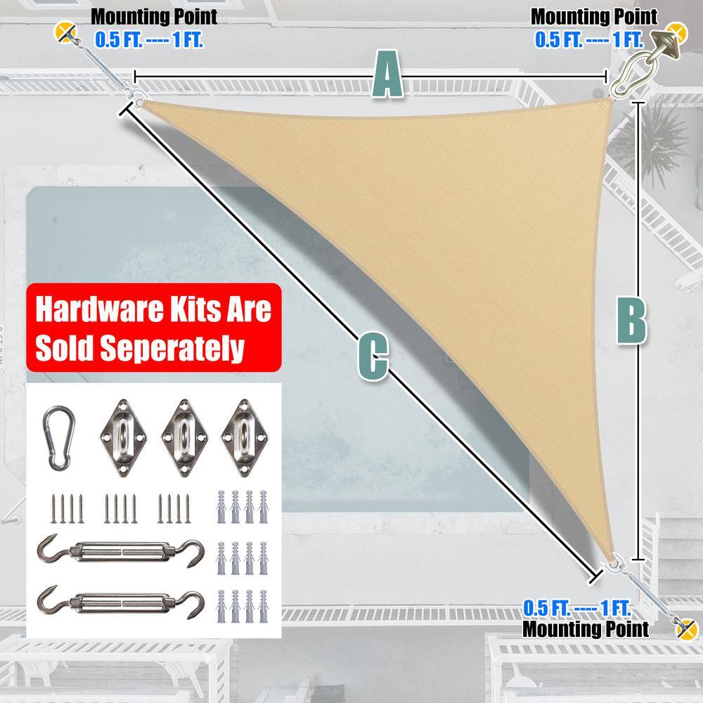 Beige 20' x 20' x 28.3' HDPE Triangle Patio Shade Sail