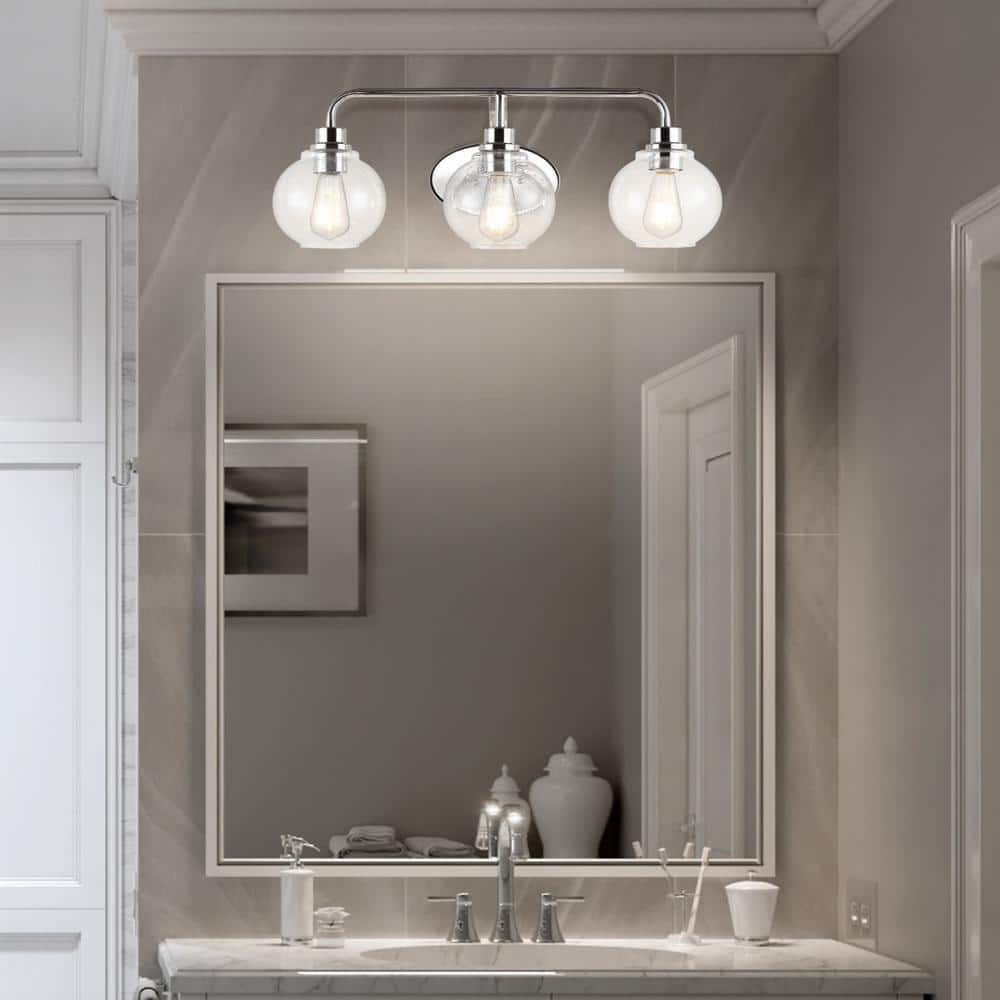 Chrome Sandrine 26.25'' 3-Light LED Vanity Light with Glass Shade