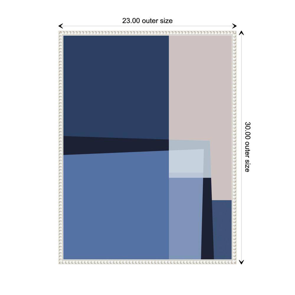 Blue Lines Abstract Canvas Art with White Beaded Frame