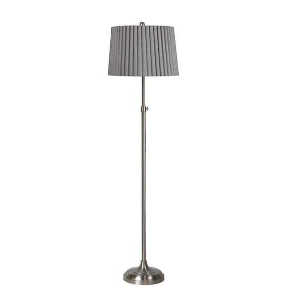 Fangio Lighting 54.75-62" Adjustable Brushed Steel Metal Column Floor Lamp with Designer Mini-Fluted Shade